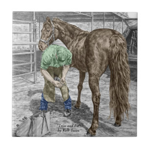 Farrier Blacksmith Trimming Horse Hoof Kakelplatta