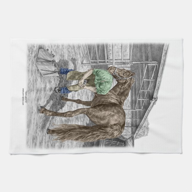 Farrier Blacksmith Trimming Horse Hoof Kökshandduk (Horisontell)