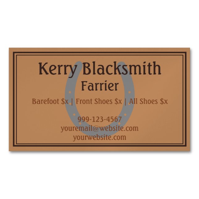 Farrier Horseshoeing and Trim - Light Leather Magnetiska Visitkort (Framsida)