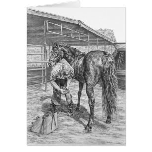 Farrier och Horse Teckning av Kelli Svan OBS Kort