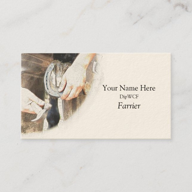Farrier som spikar en hästsko visitkort (Framsida)