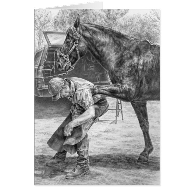 Farrier Trimming Horse Teckning av Kelli Svan Hälsningskort (Framsidan)