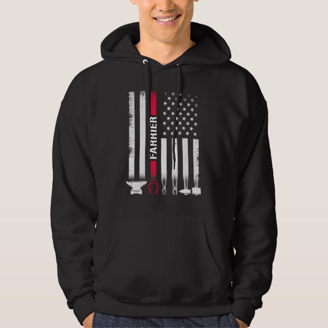 Farrier USA Flag Horseshoe Hoof Trimming Equine Sh Hoodie (Framsida)