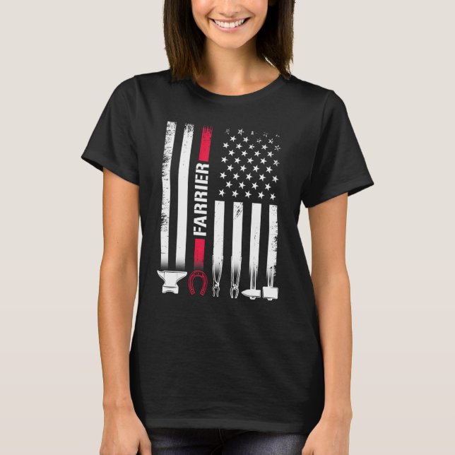 Farrier USA Flag Horseshoe Hoof Trimming Equine Sh T Shirt (Framsida)