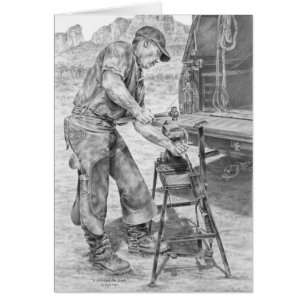 Farrier Working with Anvil Teckning by Kelli Svan Hälsningskort