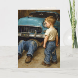 Fars dag 1955 Chevy and Boy Kort