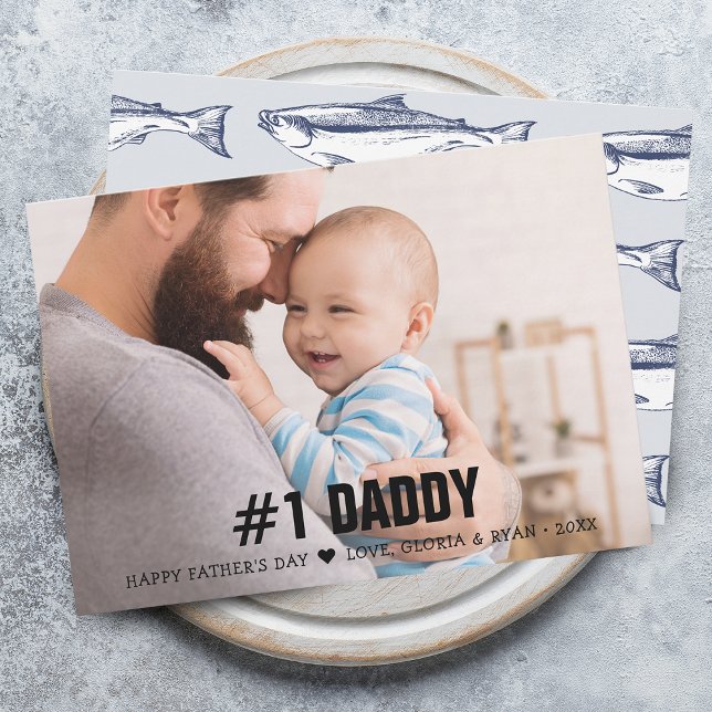 Fars dag #1 Pappa Foto Platt Julkort (Father's Day #1 Daddy Photo Flat Holiday Card)