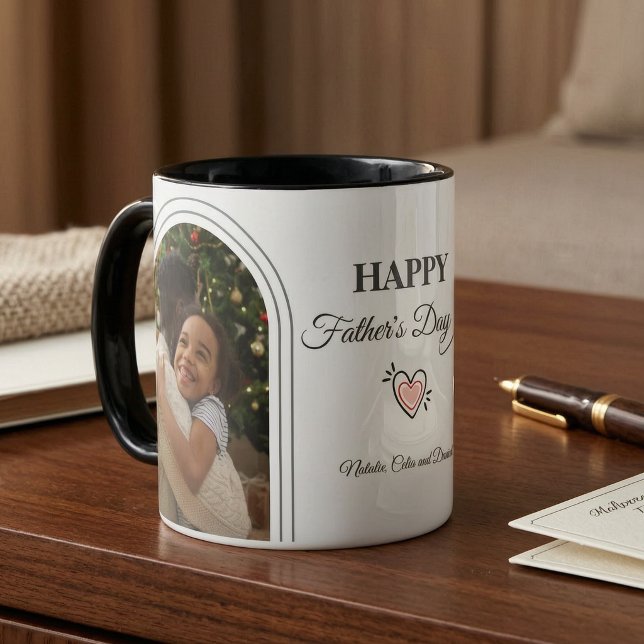Fars dag 2 Böjd fotokollage Minimalistisk  Mugg (Father's Day Dual Arched Photo Collage Minimalist Daddy Mug
)