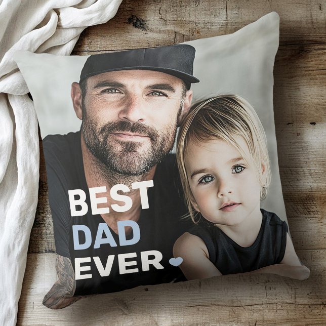 Fars dag 2-foto med bästa pappa någonsin kudde (Best dad ever photo heart fathers day 2 photos throw pillow)