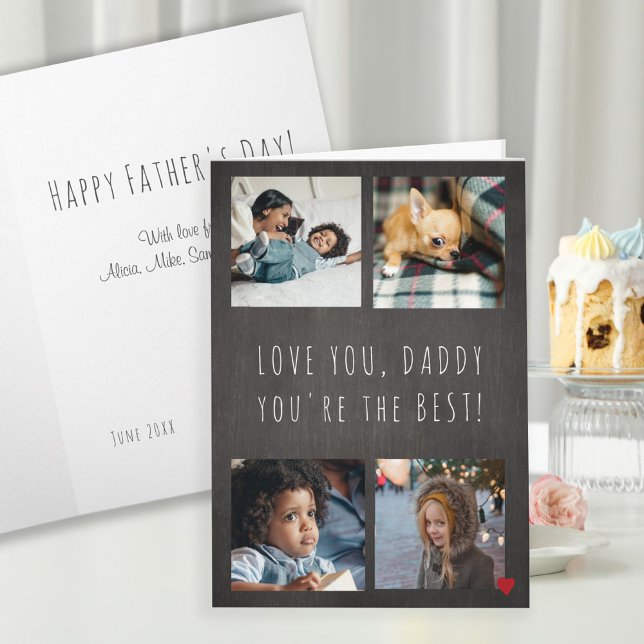 Fars dag 4 fotokollage Kärlek du pappa grått Kort (Skapare uppladdad)