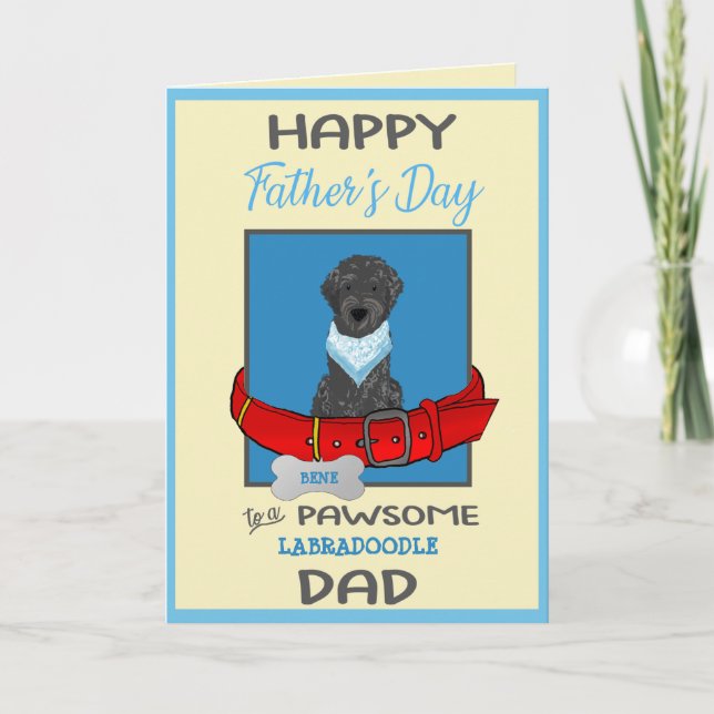 Fars dag Anpassningsbar Card från Black Labradoodl Helgkort (Framsida)