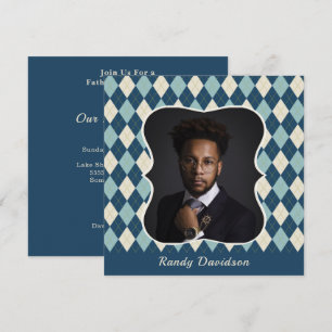 Fars dag Anpassningsbar Photo Blue Argyle Middag P Inbjudningar