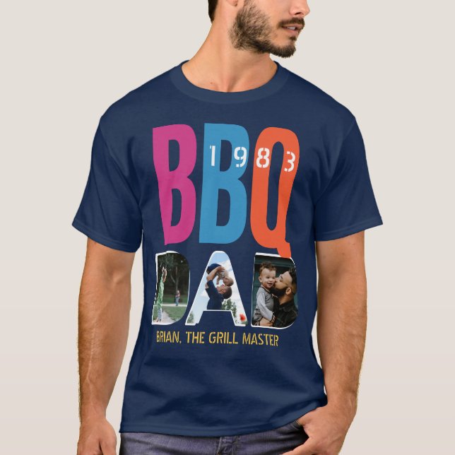 Fars dag Barbeque BBQ Master Photo Collage T Shirt (Framsida)