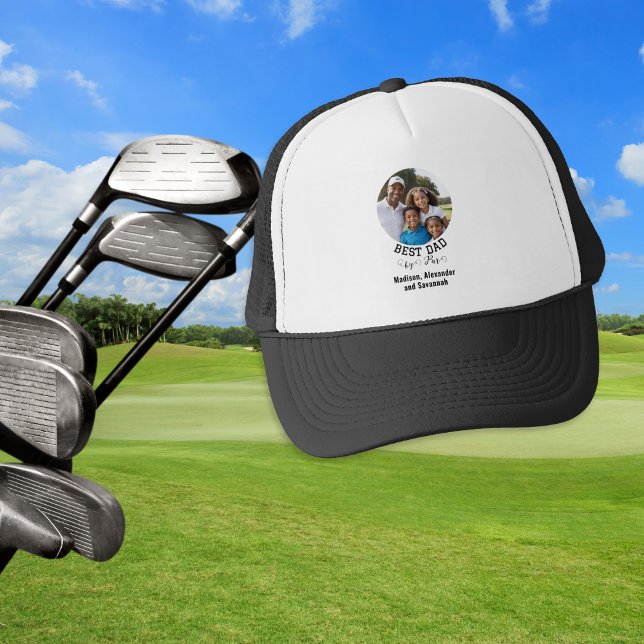Fars dag Bästa pappa enligt par Custom foto golf Keps (A golf hat with 'Best Dad by Par' caption, custom text and photo)