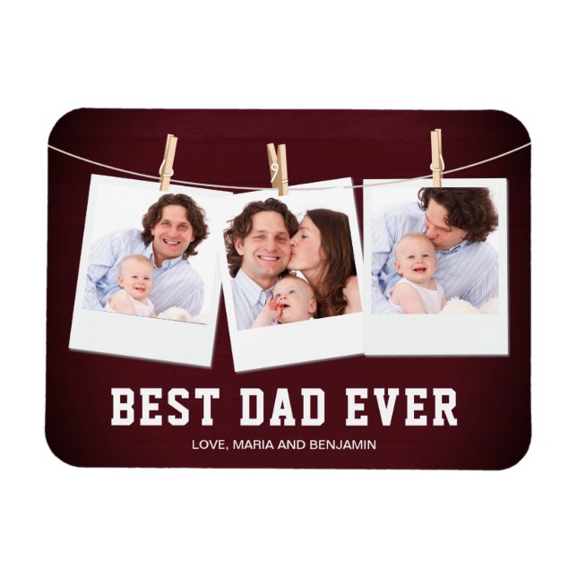 Fars dag | Bästa pappa någonsin 3 Foto Collage Magnet (Horisontell)