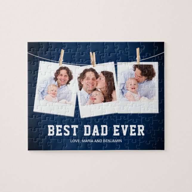Fars dag | Bästa pappa någonsin 3 Foto Collage Pussel (Horisontell)