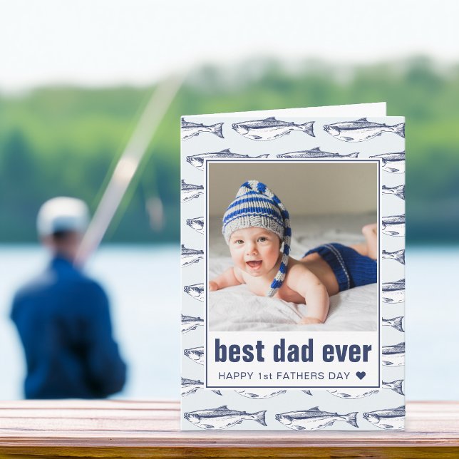 Fars dag Bästa pappa någonsin Fiskmönster Foto Kort (Father's Day Best Dad Ever Fish Pattern Photo Card)