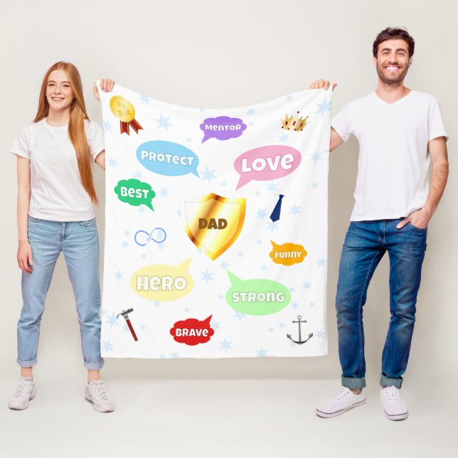 Fars dag bästa Pappa Ord molnen Kung Krona Kärlek Fleecefilt (På plats)