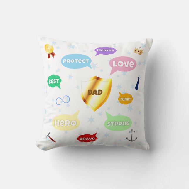 Fars dag bästa Pappa Ord molnen Kung Krona Kärlek Kudde (Framsida)