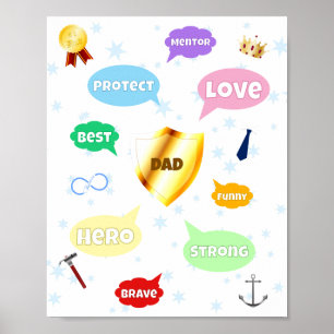 Fars dag bästa Pappa Ord molnen Kung Krona Kärlek Poster