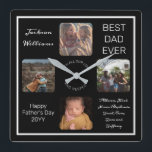 Fars dag Best Pappa någonsin Black Three Photo Fyrkantig Klocka<br><div class="desc">Visa Pappa att du uppskattar honom för Fars dag med den här tre fotosvarta och vita designen som innehåller din Pappa namn, texten "Bästa Pappa någonsin" och rum för ett unikt meddelande nedan med skrivna namnteckning i skripttext och tillfälle och år. Design efter Helgdag Hearts Designer (reserverade höger) med platshållarbilder...</div>