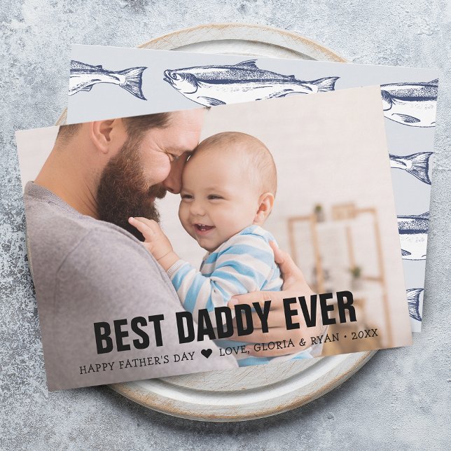 Fars dag Best Pappa nånsin Foto Flat Julkort (Father's Day Best Daddy Ever Photo Flat Holiday Card)