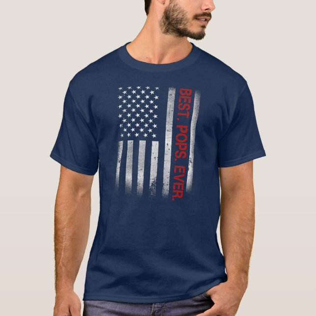 Fars dag Best Pops någonsin med USA American flagg T Shirt (Framsida)