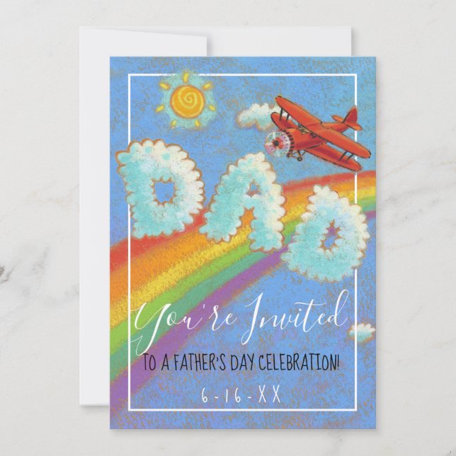 Fars dag Brunch Flygplan Rainbow Inbjudningar (Framsida)
