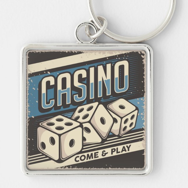 fars dag Casino Dice Fyrkantig Silverfärgad Nyckelring (Framsidan)