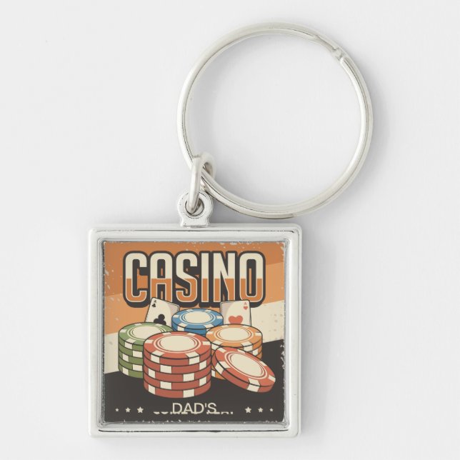 Fars dag Casino Poker Chip Fyrkantig Silverfärgad Nyckelring (Framsidan)