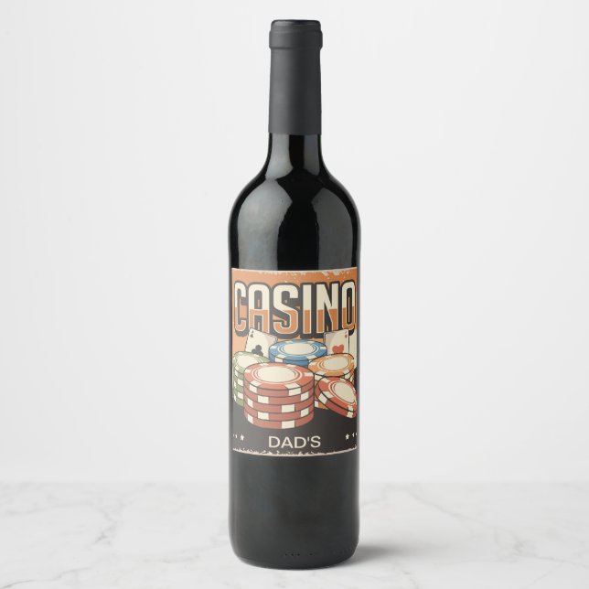 Fars dag Casino Poker Chip Vinflaska Etikett (Framsida)