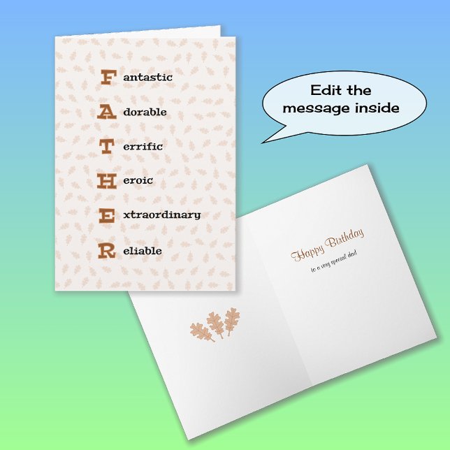 Fars dag eller födelsedagstext ek löv kort (Skapare uppladdad)