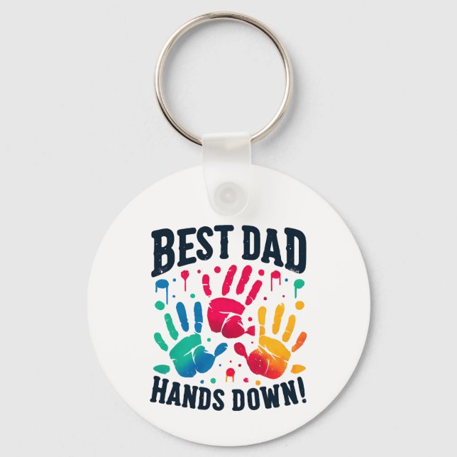 Fars dag, födelsedag, bästa Pappa Händer ner! Nyckelring (Framsida)
