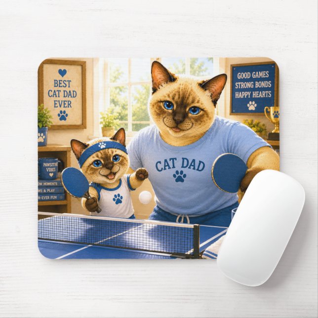 Fars dag för kattpappa pingisälskare musmatta (Med mus)