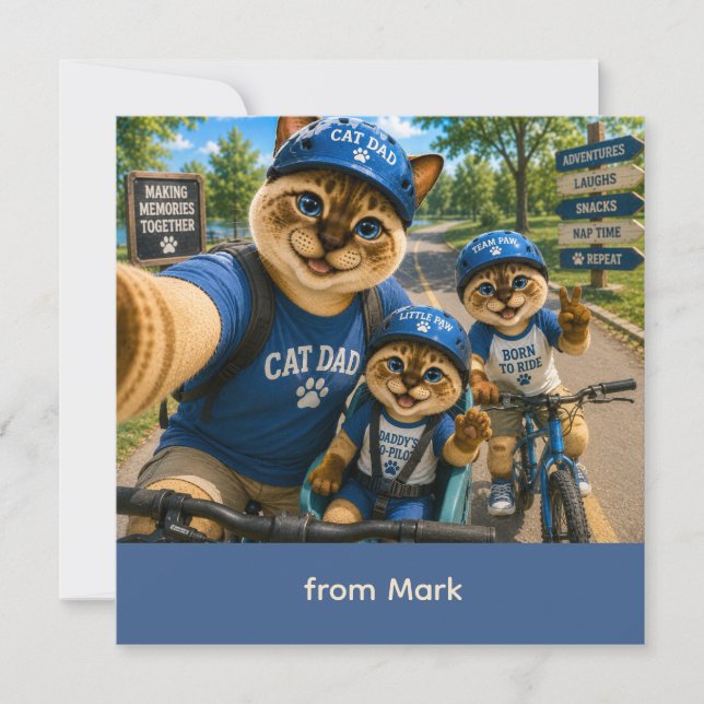 Fars dag för kattpappa som cyklar kort (Framsida)