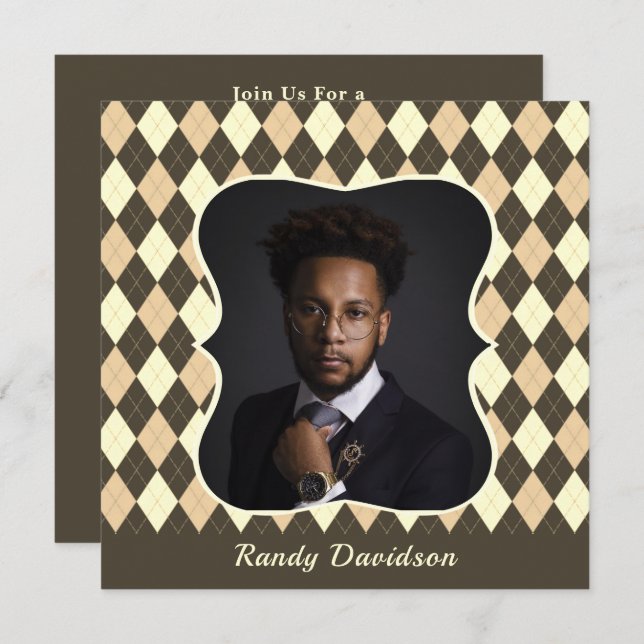 Fars dag Foto Brun Tan Argyle Middagskalas Inbjudningar (Fram/baksida)
