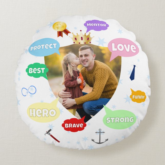 Fars dag Foto Ord moln Bästa pappa Far Rund Kudde (Framsidan)