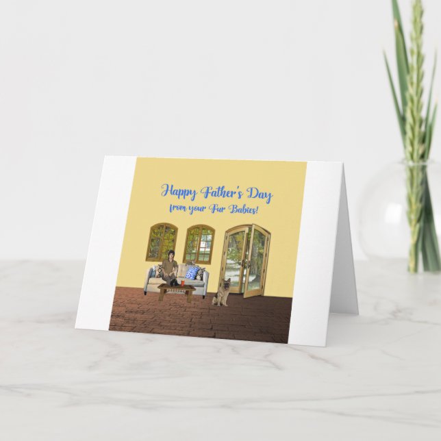 Fars dag från pälsbabyar, man på soffan med katten kort (Framsida)