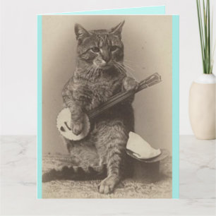FARS DAG FUNNY CAT PLAYING BANJO-KORT TACK KORT