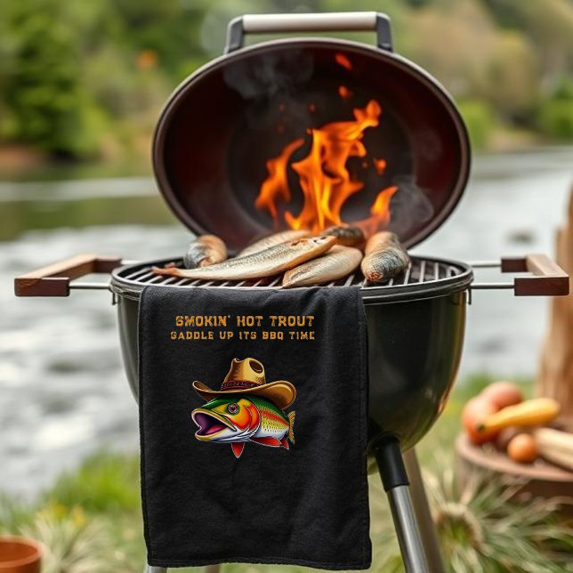 Fars dag Funny Fish med en Cowboy Hat Kökshandduk (Funny Gift for Him-Fathers Day Gift-Fish Wearing a Cowboy Hat-Fisherman Core-Gifts for Him-Trout)