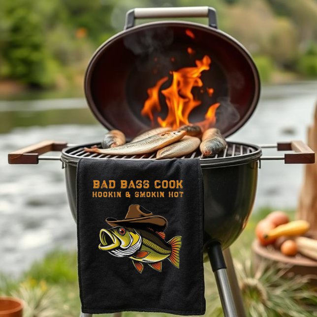 Fars dag Funny Fish med en Cowboy Hat Kökshandduk (Funny Gift for Him-Fathers Day Gift-Bass Fish Wearing a Cowboy Hat-Fisherman Core-Gifts for Him)