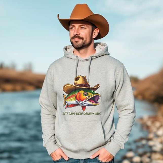 Fars dag Funny Fish Wear a Cowboy Hat Hoodie (Funny Fish with a Cowboy Hat Fathers day gift, gifts for him)
