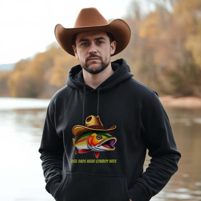 Fars dag Funny Fish Wear a Cowboy Hat Hoodie (Funny Hoodie for Men Fish wearing a Cowboy Hat Fathers Day Gift Gifts for him)