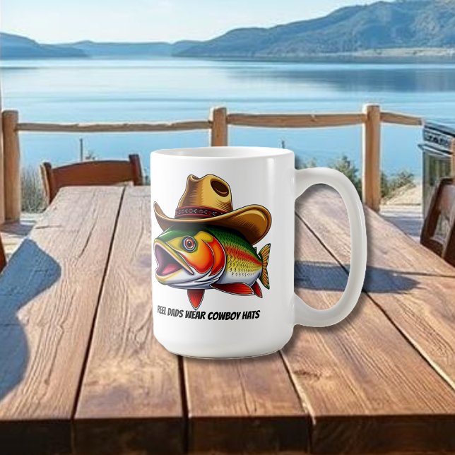 Fars dag Funny Fish Wear a Cowboy Hat Kaffemugg (Funny Father's Day Mug Trout wearing a cowboy hat Reel Dad's Wear Cowboy Hats. )