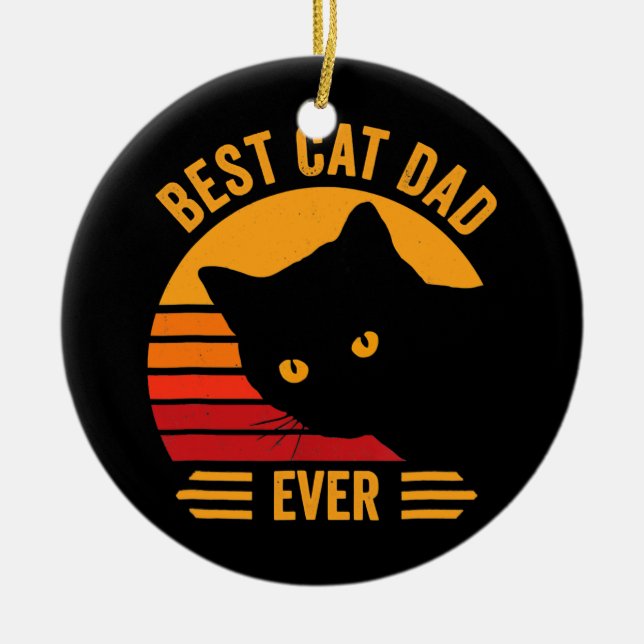 Fars dag Gift Best Cat Pappa någonsin Funny Cat Julgransprydnad Keramik (Framsidan)