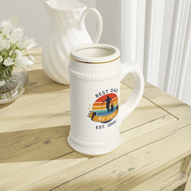 Fars dag Golf Sport Pappa Anpassningsbar Retro Sejdel (Best Dad By Par Golf Lover Gift Custom Beer Stein)
