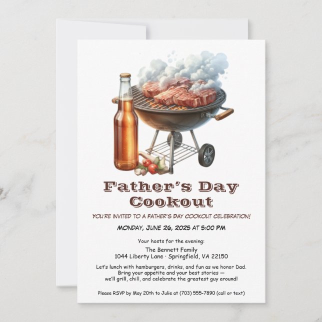 Fars dag grillfest inbjudan – Hamburgare, drycker  (Framsida)
