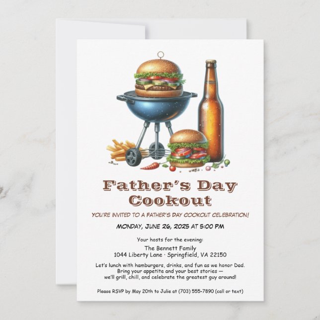 Fars dag grillfest inbjudan – Hamburgare, drycker  (Framsida)