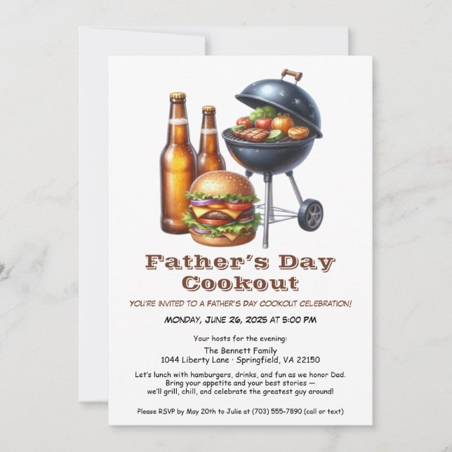 Fars dag grillfest inbjudan – Hamburgare, drycker  (Framsida)
