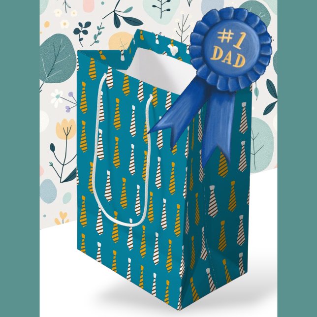 Fars dag | Gult- och blåsor (Father's day | Yellow and Teal blue ties Medium Gift Bag)